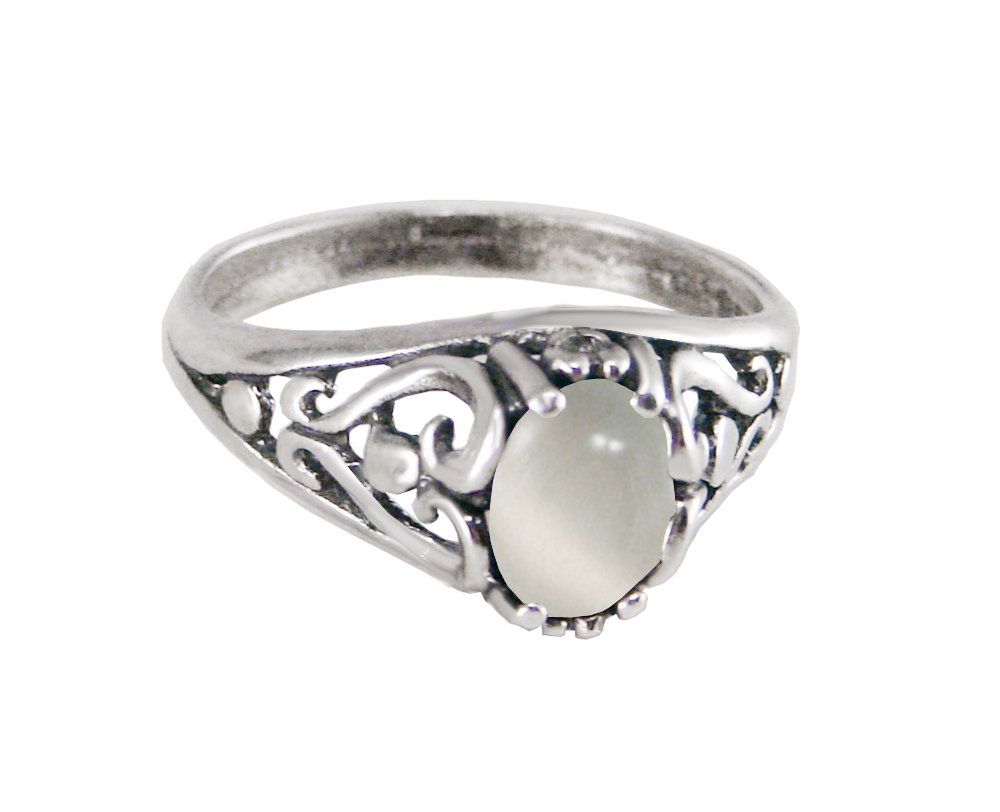 Sterling Silver Filigree Ring With White Moonstone Size 9